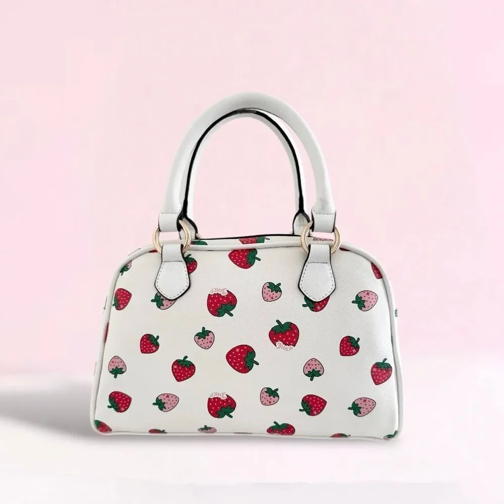Juicy Couture White Sweet n Juicy LARGE Bowler Bag Satchel Strawberry Coin Purse